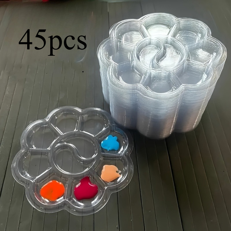 TEMU 45pcs Plum Palette - Plum -shaped Paint Mixing Tray With Multiple Wells, Durable Plastic Portable Paint Board Suitable For Watercolor, Acrylic