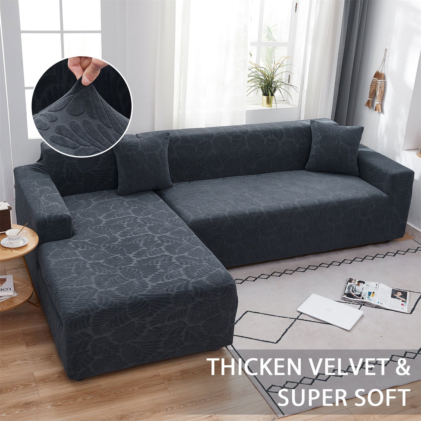 Topchances 3-seater L-shaped Polar Fleece Sofa Cover 2pcs Set With 2 Pillowcases, Durable High Stretch Non-slip Slipcover, Sectional Protector For Room Daily Use