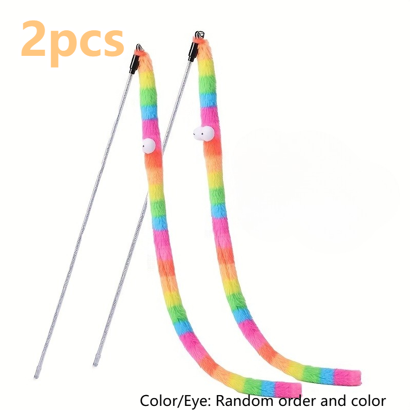 TEMU 2pcs Colorful Cat Wands With Bells, Cat Stick With Eyes - Suitable For All Breeds And Sizes Of Kittens, Soft And Durable Interactive Play, No