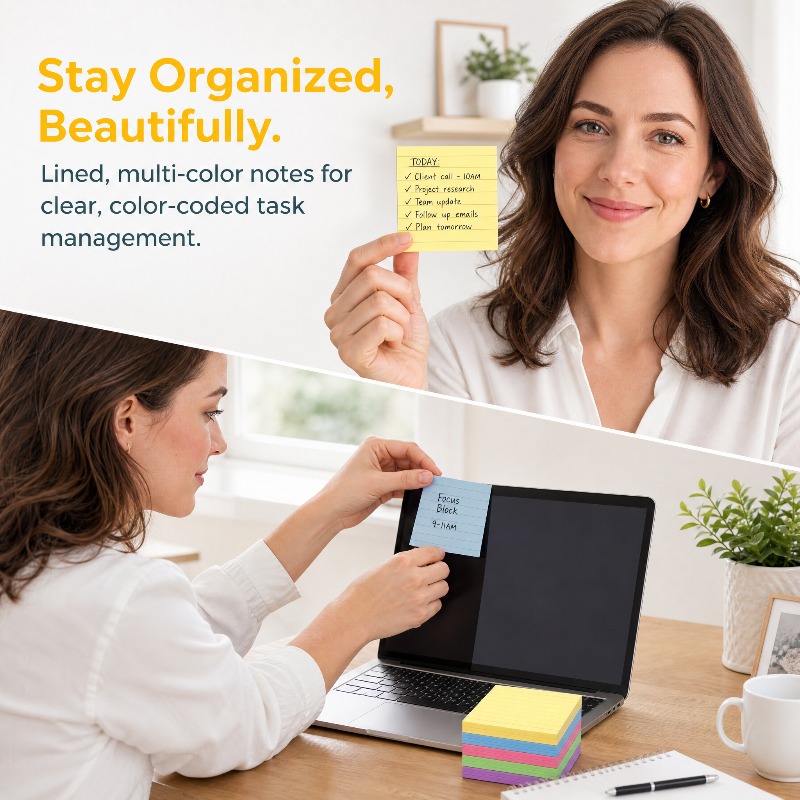 TEMU 100 Sheets Colored Thick Sticky Notes, Self-adhesive Removable Memo Pads With 4 Assorted Colors, Strong Adhesive Note Papers, Compact Portable