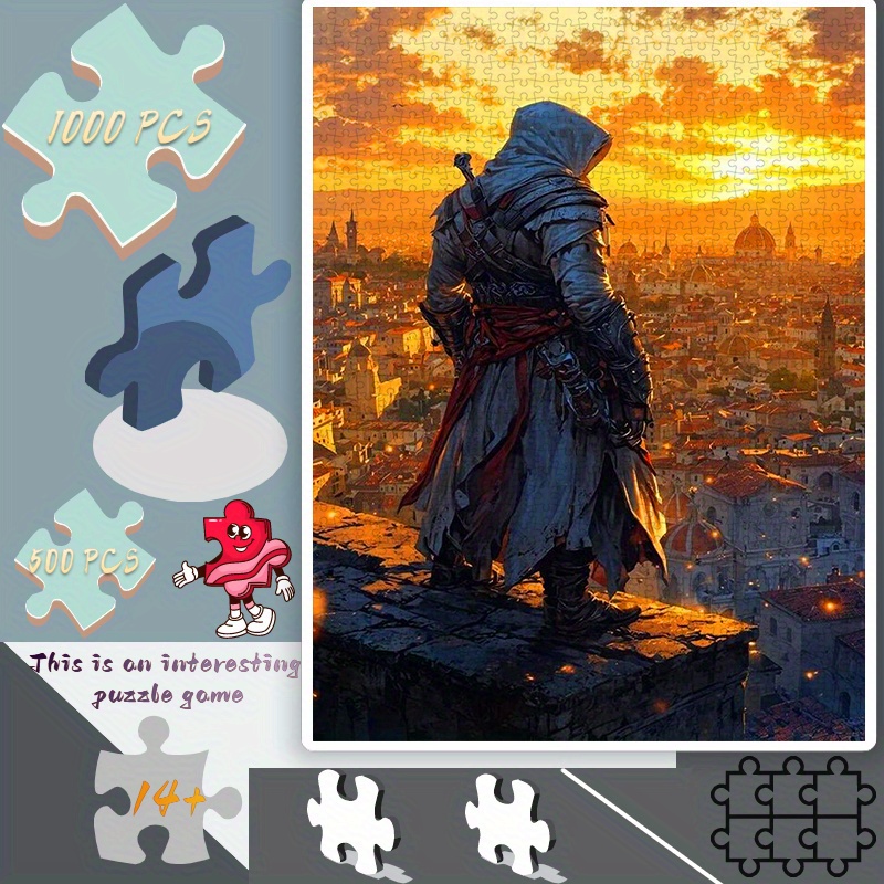 TEMU 500pcs/1000pcs, Diy Puzzle, Paper Puzzle Assassin Sunset City Guardian Suitable For Puzzles, Birthday Party Puzzles, Couples' Relationship