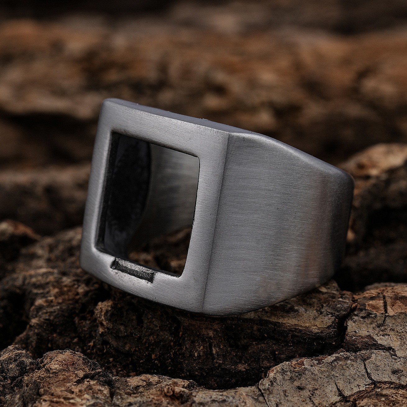 Vintage Texture Square Ring Setting Accessory, Men's Brushed 304l 304l Stainless Steel Plain Band Ring, Stylish Ring Base, Without Battery