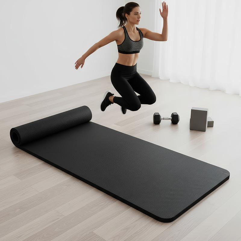 Extended Non-Slip Yoga Mat – Extra-Large Sports Mat with Anti-Slip Surface, Heavy-Duty Fitness Mat for Home Gym, Yoga, Pilates, Dance – Cushioning Grip, Joint Protection, Unisex – Matte Black Fitness Floor Mat, Yoga Mat, Pilates Equipment