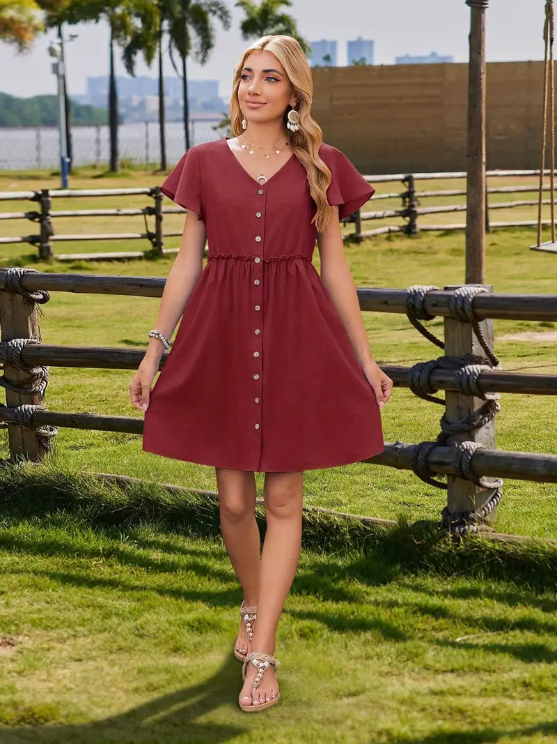 casual red dress with pockets Red Halter Midi Casual Summer Dress with Pockets Winterberry Red / XSmall