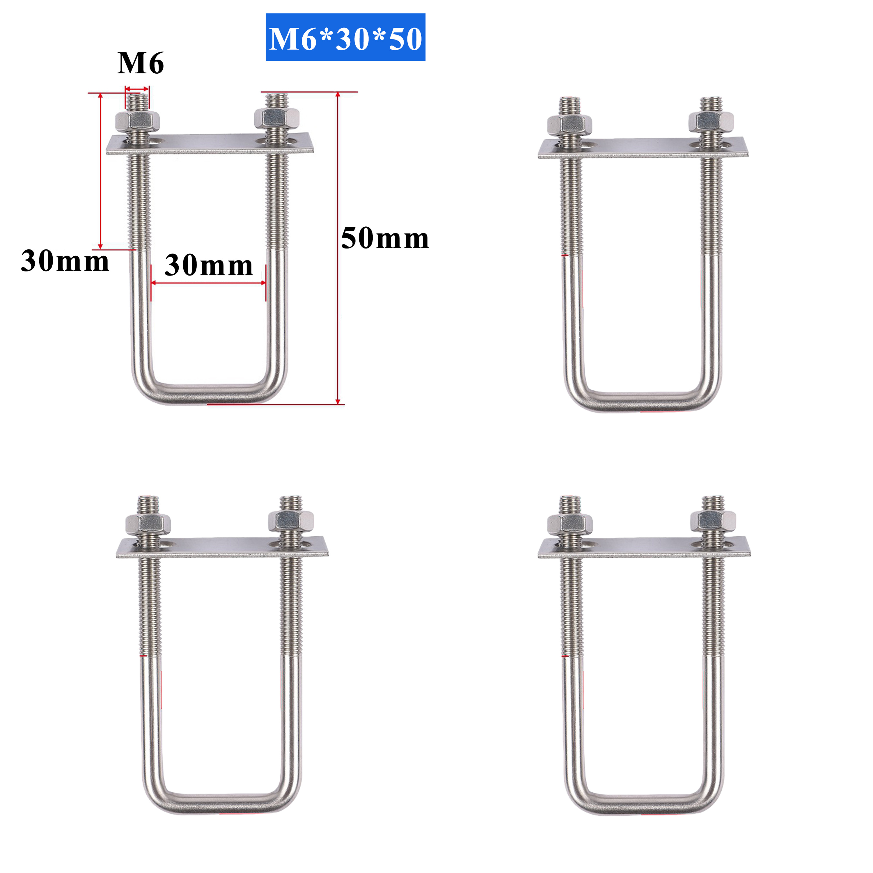 2/4 Pack U-shaped Stainless | M6 30*50mm, M8 50*80mm Stainless Steel Bolts With Nuts And Washers, Suitable For Car Trailers, Ship Repairs, Pipeline Repairs