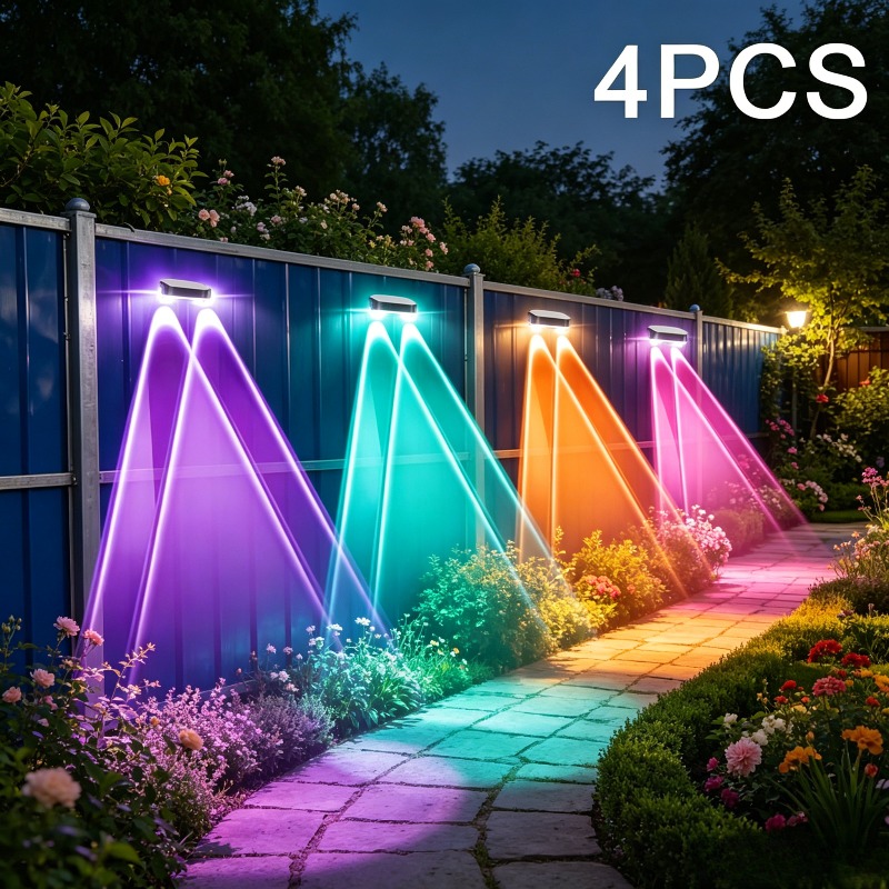 TEMU Set da 4 luci da parete solari da esterno multicolore RGB, luci solari da giardino, adatte per esterni, , corrimano di scale, piscine e