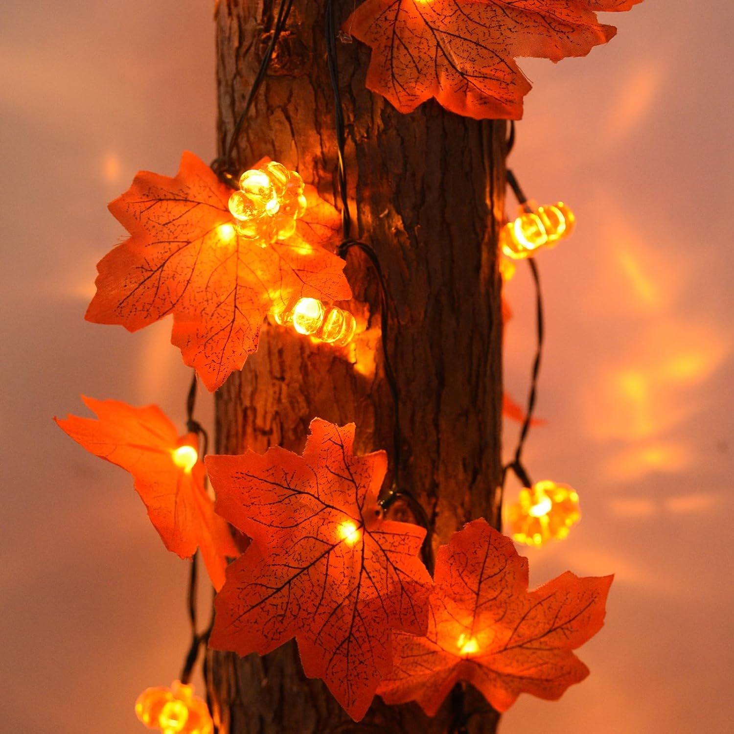 

2pcs Pumpkin String Lights - 30ft With 60 Leds, Realistic , Battery Operated (aa), Thanksgiving & Fall Decorations