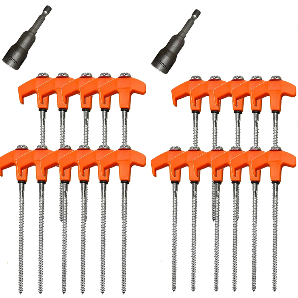 TEMU 24pcs Heavy-duty Tent Stake Kit- Rust Proof With Hexagonal Head Screw In Tent Stake - Drillable And Threaded Metal Tent Nail - With Tent