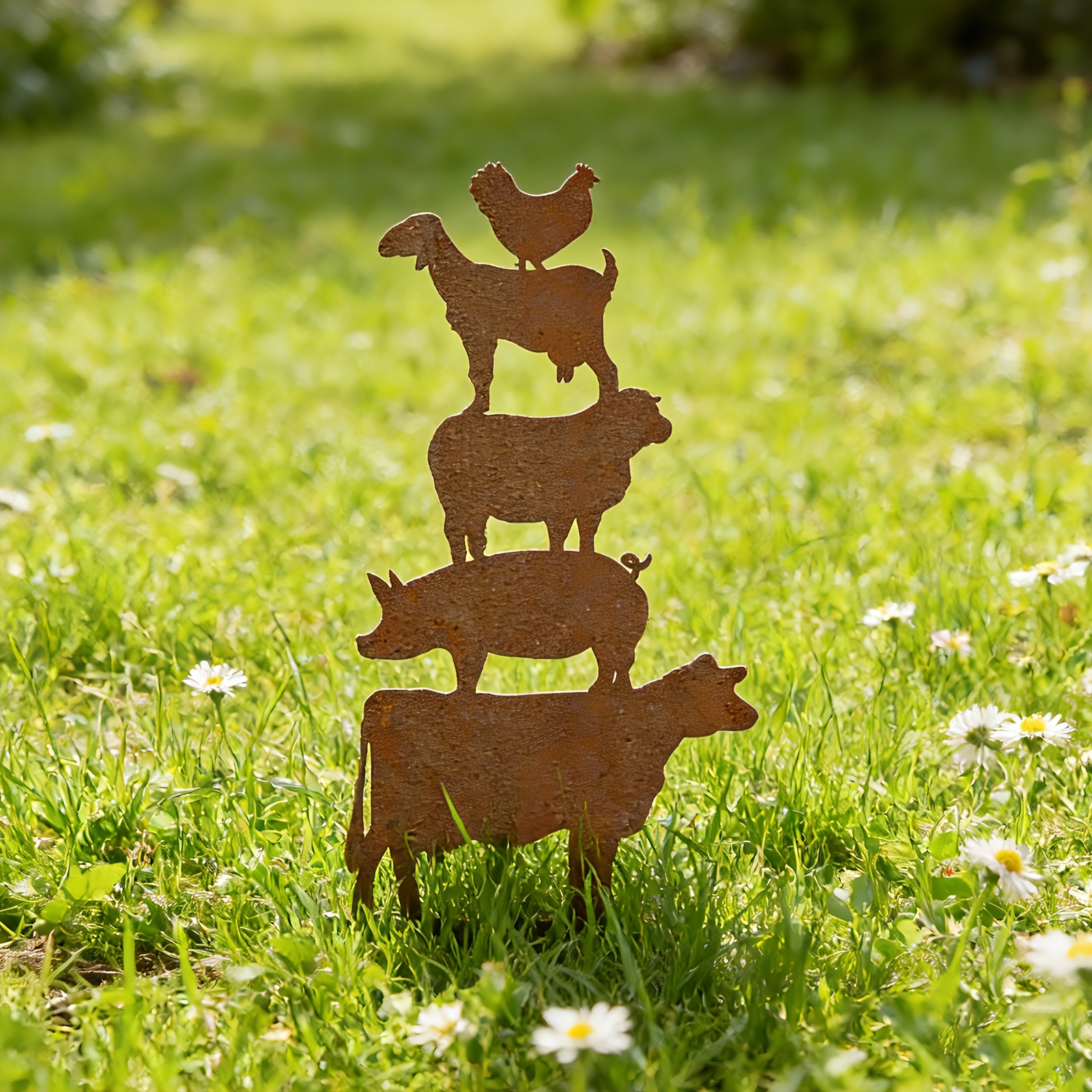 Artikelbild 2d-flach, [2d-flach] vintage-acryl-vieh-bodenerdungsnägel | überlappende kuh-,  -, schweine- hühner-designs · bauernhof-garten-erdennägel | rustikale hof- rasen-dekorationsornamente, kreative bauernhaus-deko-erdennägel, weihnachts-viehschild landwirt tsgeschenk