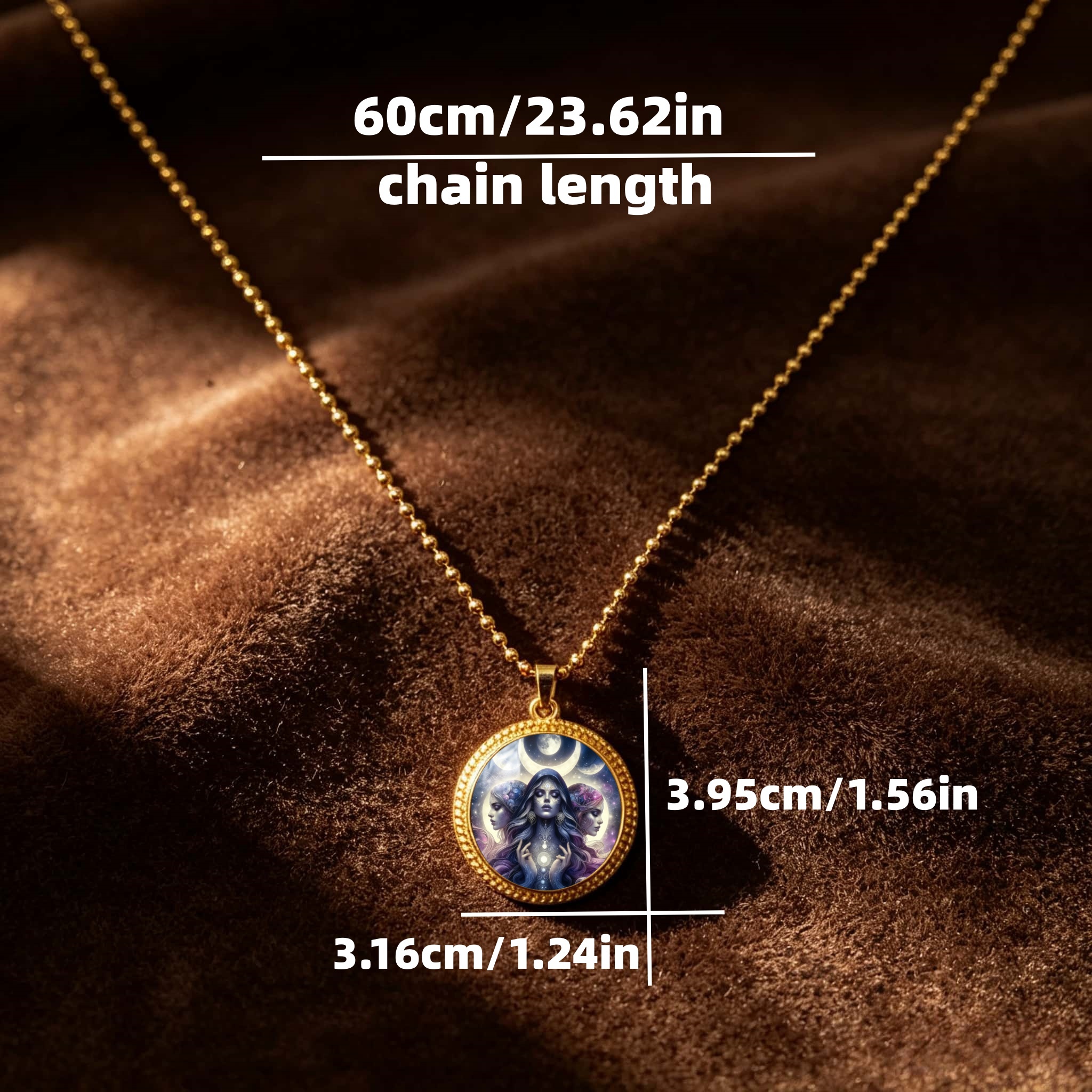 Women's Retro Wicca Three-Phase God Round Plate Necklace