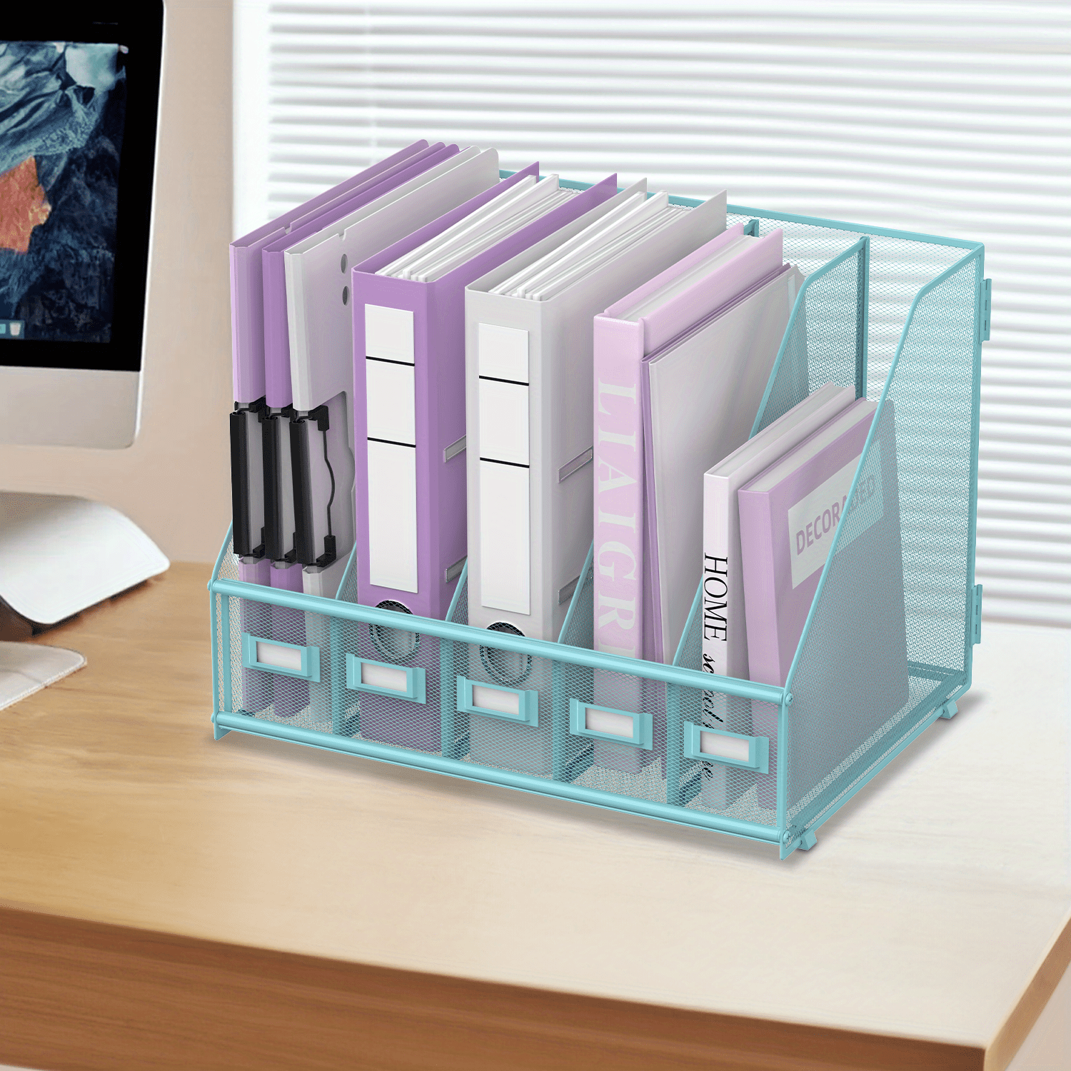 Daltack Desk Organizers Metal Desk Magazine File Holder With 5 Vertical Compartments Rack File Organizer