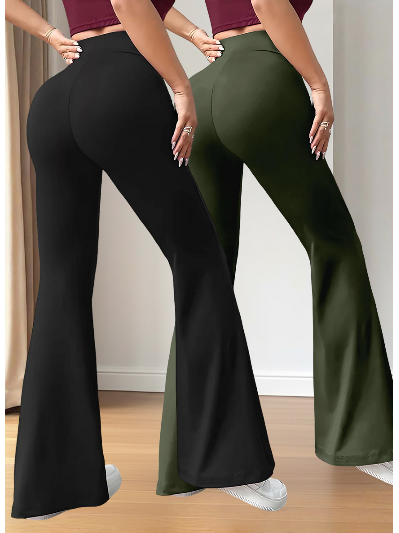 New Autumn Women's Clothing from Europe and America, NEW YORK & BROOKLYN Letter Print, Daily Casual Wear, Two-Pack of Comfortable Slim-Fit Stretch Tapered Straight-Leg Pants with Drawstring Waistband