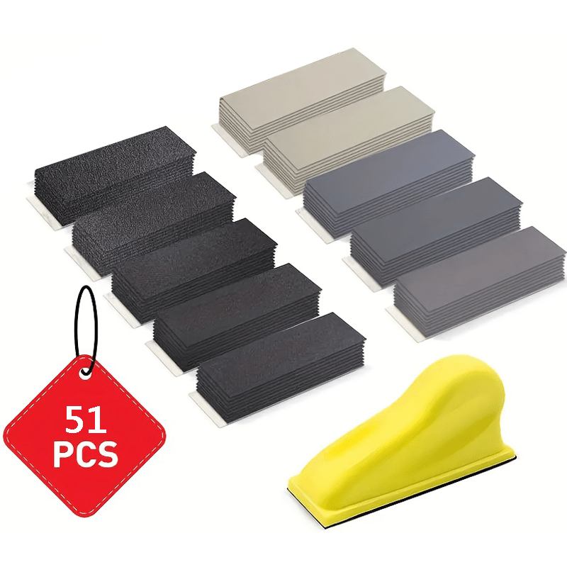 TEMU Un ensemble de 51 mini papiers de verre, mesurant 3,5 pouces x 1,0 pouce, est parfait pour et est livré avec une poignée fine pour le polissage.