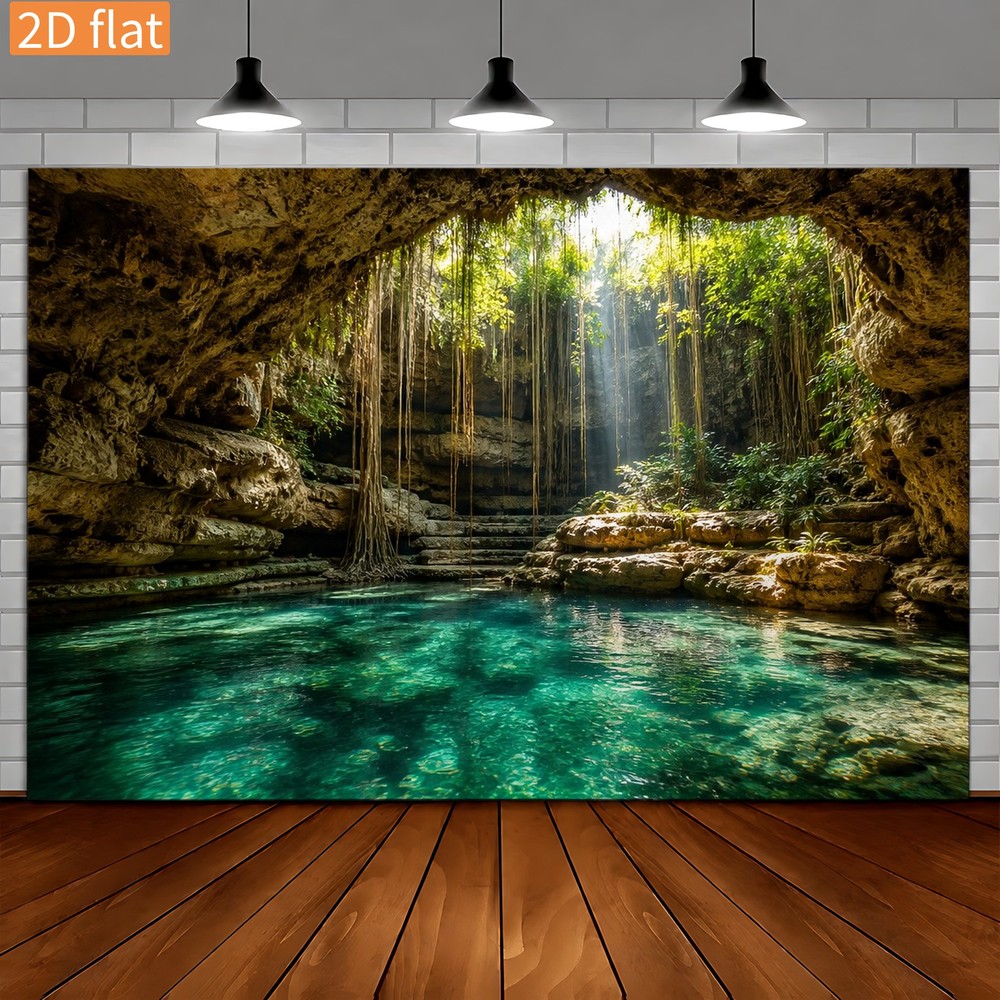 Tropical Cave Waterfall Landscape Photography Backdrop