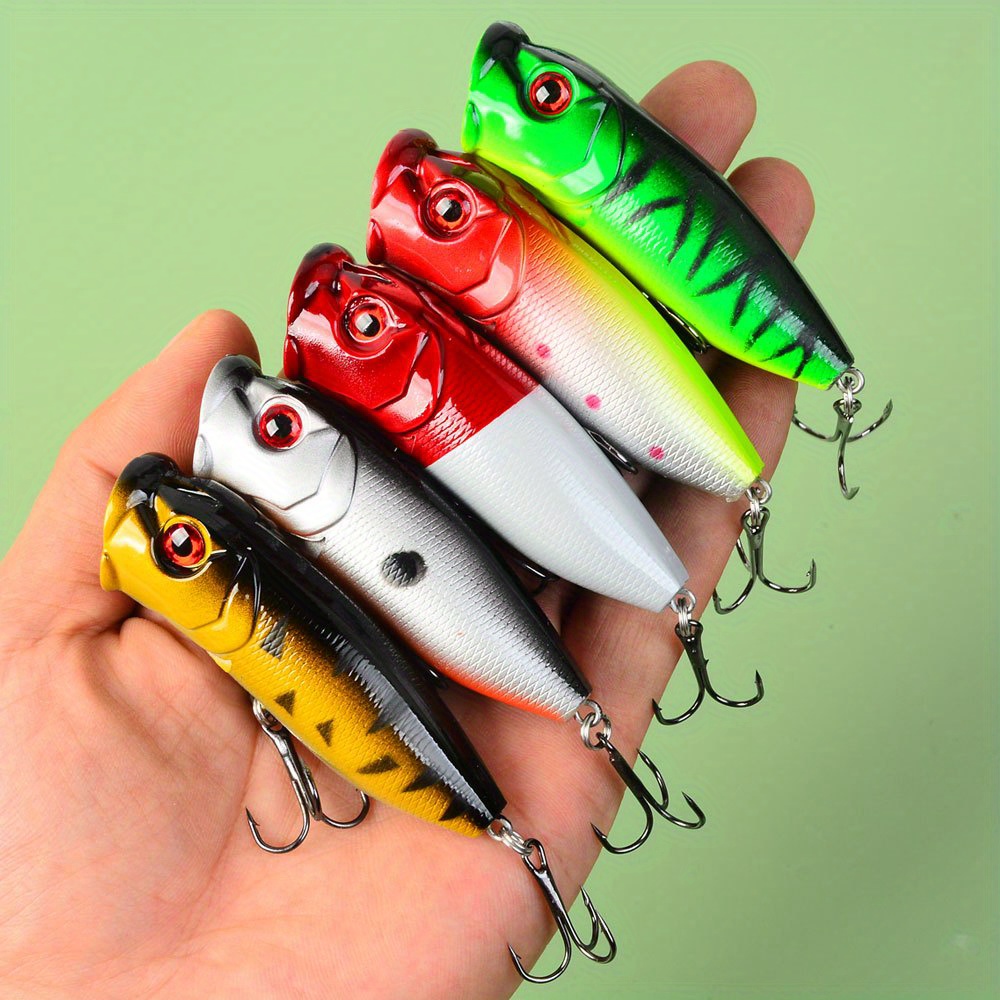 TEMU 5pcs Top Water Popper Lure Copper Swimbait Pesca Wobbler Floating Tackle Crank Bait