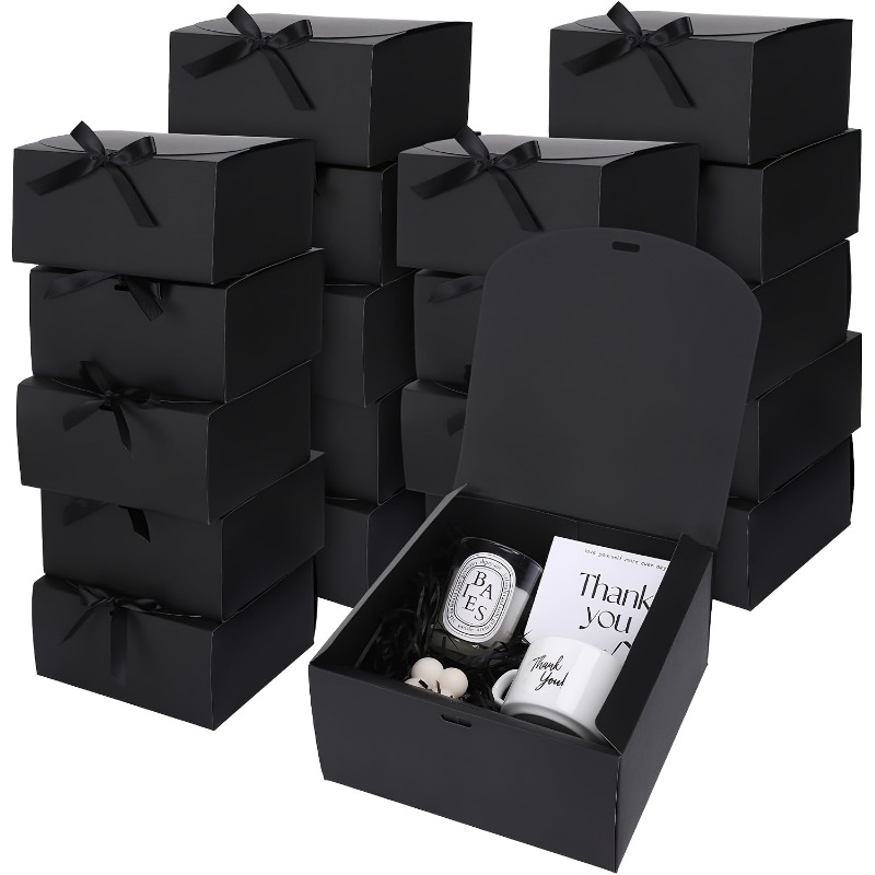 gift for her him 12pcs elegant black gift box set with ribbon   6 gift boxes and 6 ribbons   weddings proposals birthdays and special occasions ideal for jewelry display and party favor boxes for christmas easter and