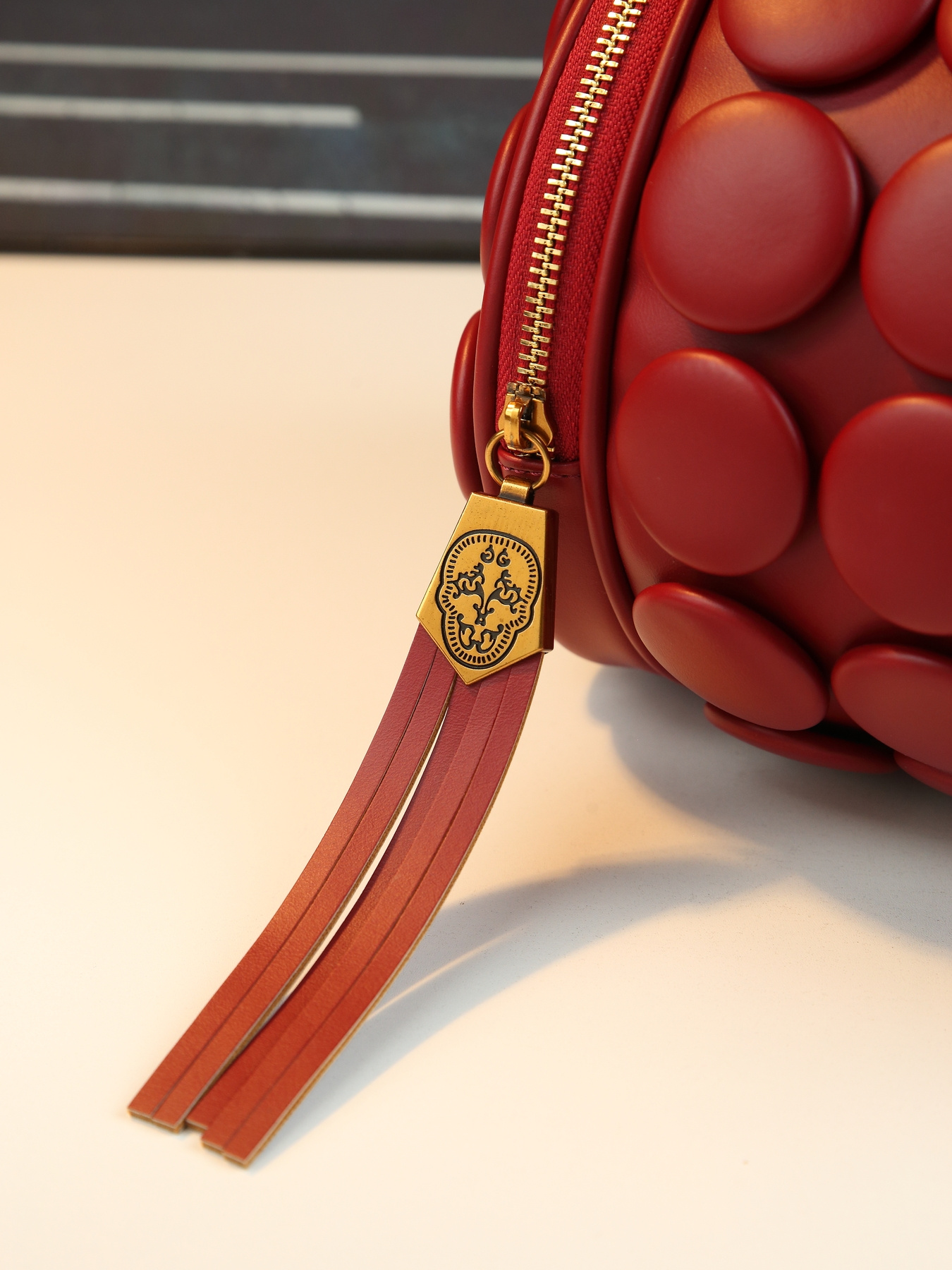 Red Vintage Boston Pillow Bag interior view