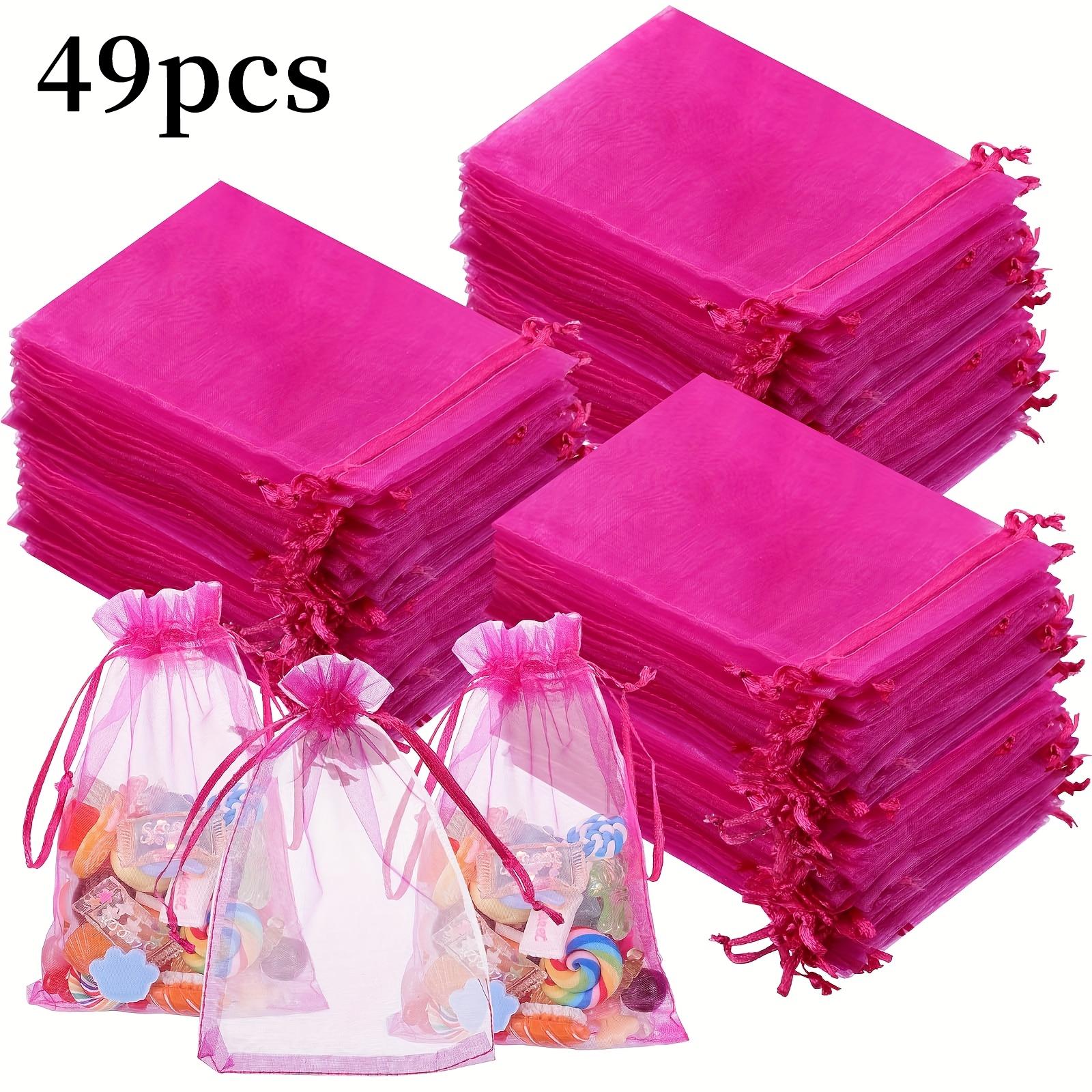 TEMU Gift For Her/him 49 Hot Pink Organza Bags With A Transparent Mesh Panel And Drawstring Closure - Small Wedding Gift Bags Measuring 4x6 Inches,