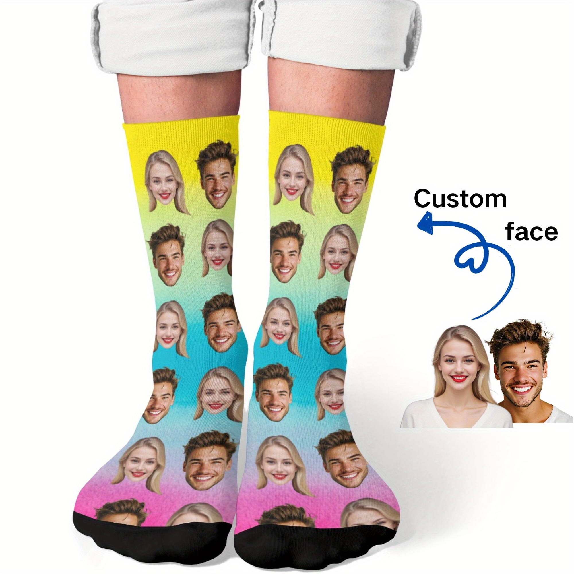 TEMU A Pair Of Customized Face Socks With Personalized Photos - Suitable For Men And Women, And Fashionable Crew-neck Party Socks - Birthday Gift,