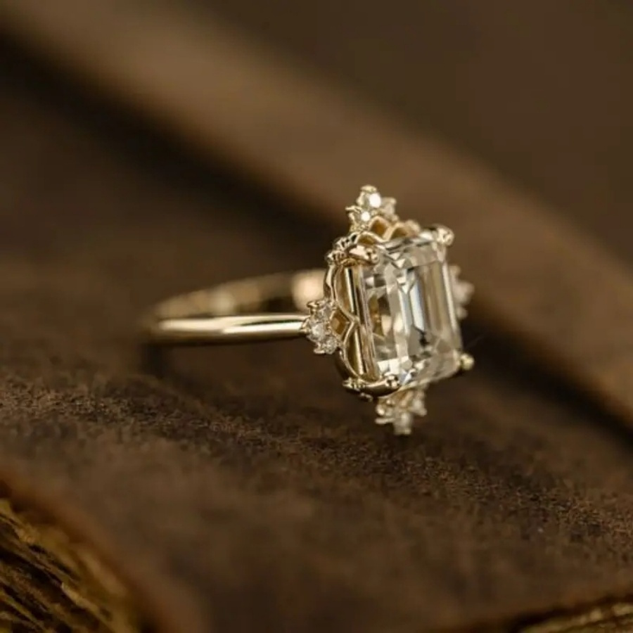14K Gold-Plated CZ Engagement Ring with Double Sided Setting