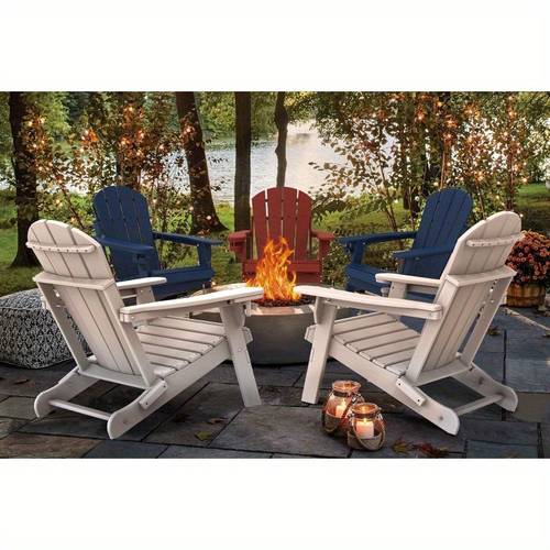 folding set of 4 hdpe plastic outdoor fire pit chair with cup holder black poly weather resistant for patio deck poolside garden beach
