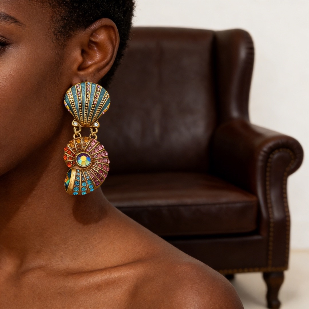 Women's Vintage Marine-Themed Enamel Stud Earrings
