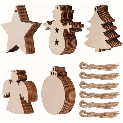 25 pezzi ( x 5 fogli) ornamenti natalizi in legno non dipinti - decorazioni appese fai-da-te dipingibili adatte per albero, , , , tonde - per lavoretti fai-da-te, decorazioni per albero natalizio, progetti artistici in materiale, piatto 2d