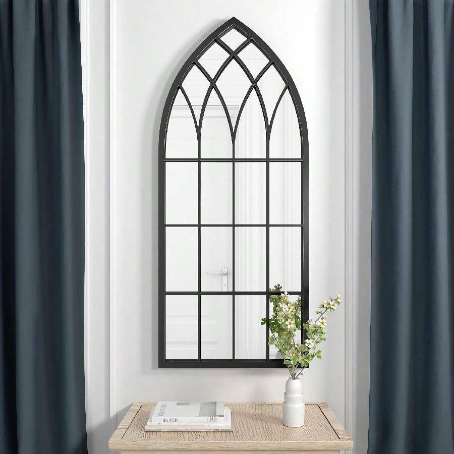 Black Arched Window Mirror Cathedral Style Decorative Mirror
