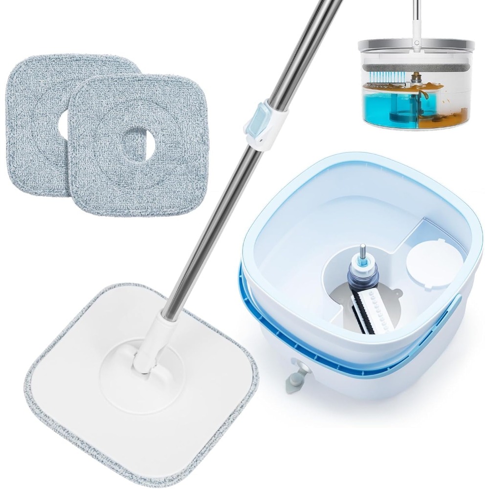 2-in-1 360-degree Rotating Mop Bucket Set | Adjustable Height, Includes Fiber Mop, Suitable For All Floor Types, Stainless Steel, Trintion Brand