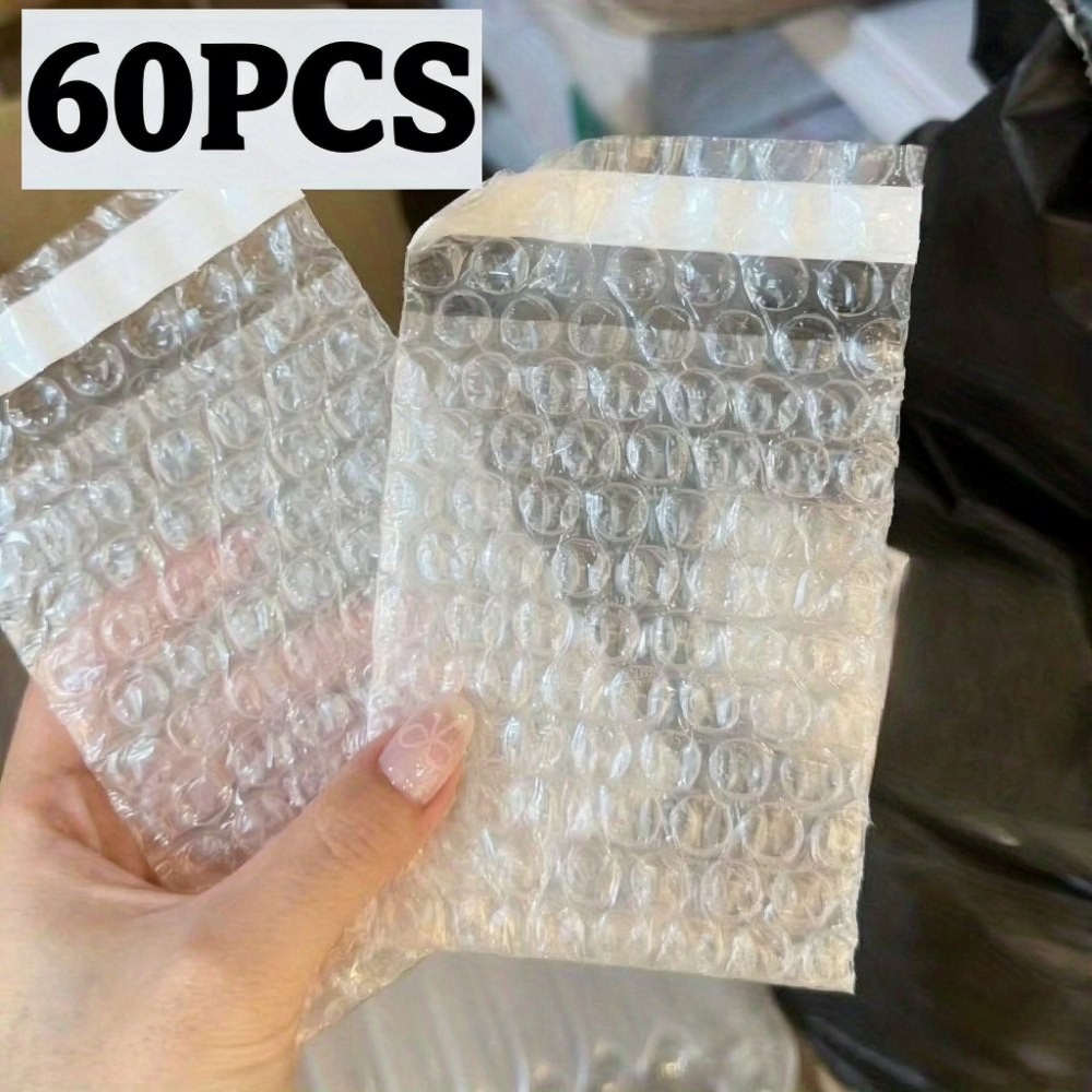 TEMU 60pcs Self-adhesive Transparent Suitable For Mailing Small Items, Storing Documents & Photos, No Glue Required, Pe Packaging With Bubble