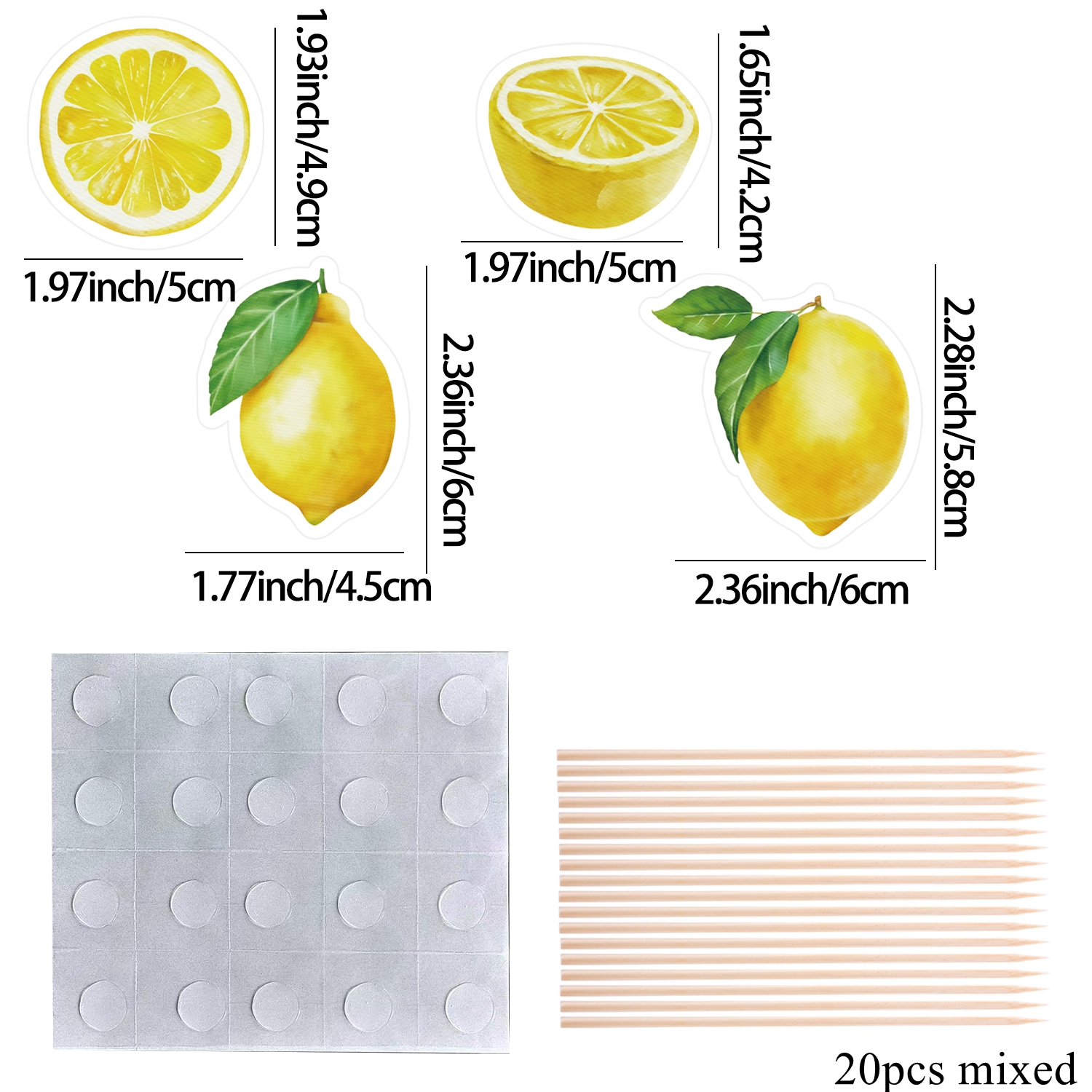 Image of 20pcs Mixed Toppers Watercolor Lemon Topper With For Happy Birthday Wedding Party Decorations Diy Cupcake Supplies，halloween，christmas