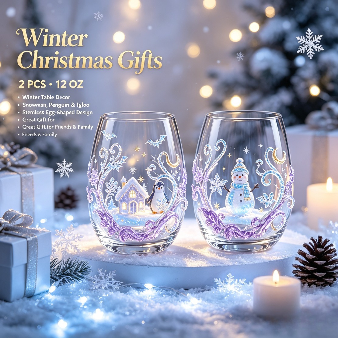 TEMU 2pcs 12oz Christmas Wine Glass, Borosilicate Glass Christmas Glass Set, Christmas Tree Purple Vortex Pattern Transparent Drinking Utensil,