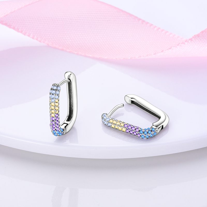 Women's 925 Silver U-Shaped Earrings with Pave Setting