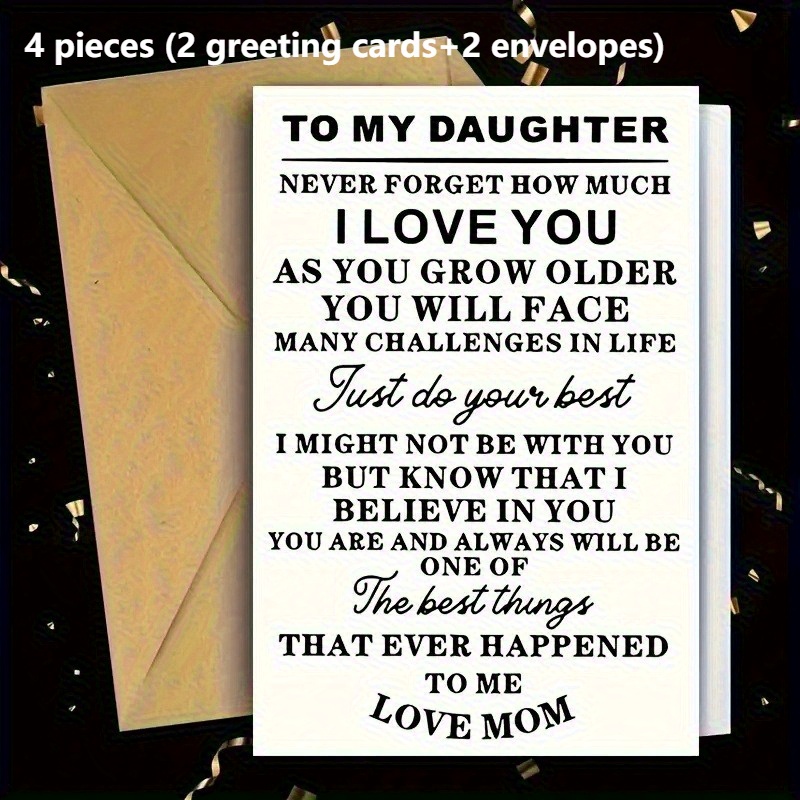 TEMU 4pcs (2 Greeting Cards+2 Envelopes) Of Inspirational Daughter Greeting Cards From Mom, With Envelopes - Birthday, Christmas, Thanksgiving,