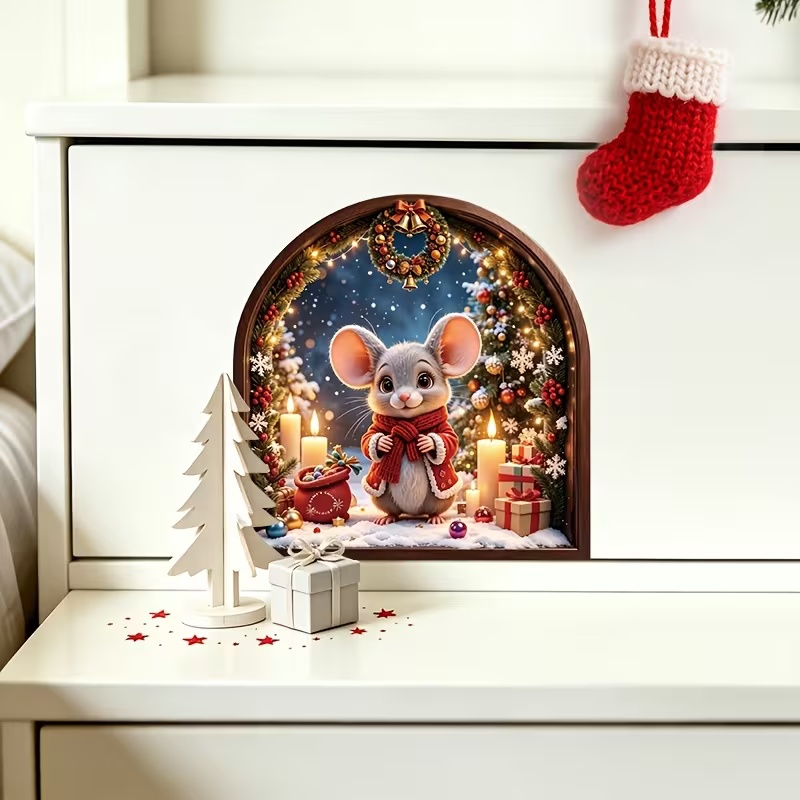 TEMU Wall Stickers 1pc 2d Candlelight Night Scene Hole Wall Sticker Self-adhesive Waterproof Removable Pvc Wall Sticker No Residue Wall Surface