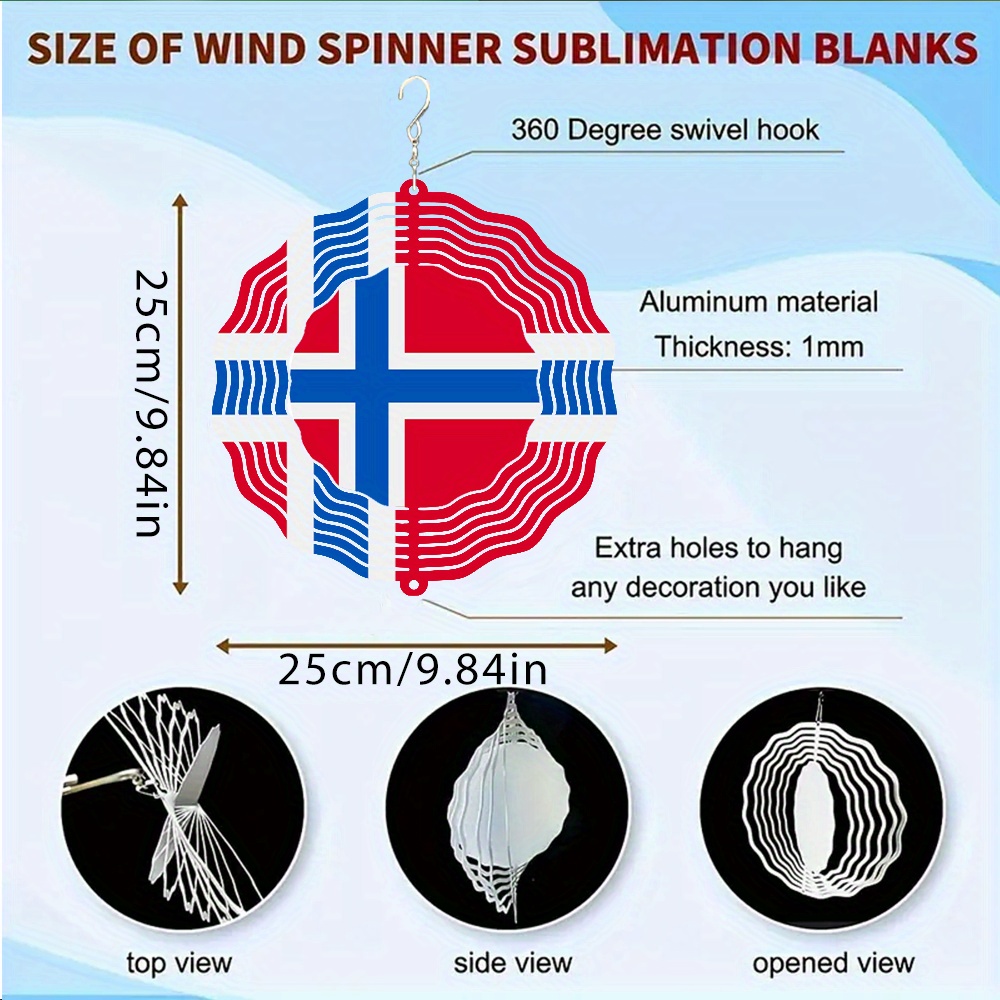 E-shop Norwegische Flagge Metall-Windspiel - 360° Drehbarer Haken, Beidseitiger Druck, Keine Elektrizität Nötig - 9.84x9.84 Zoll