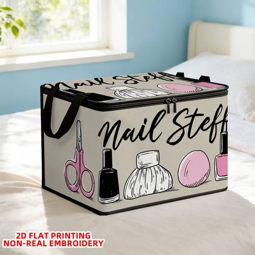 1pc large capacity oxford cloth storage basket with lid rectangular hamper suitable for nail care tools clothes bathroom bedroom organization space saving shelf bin for studio apartment multi use 2d flat