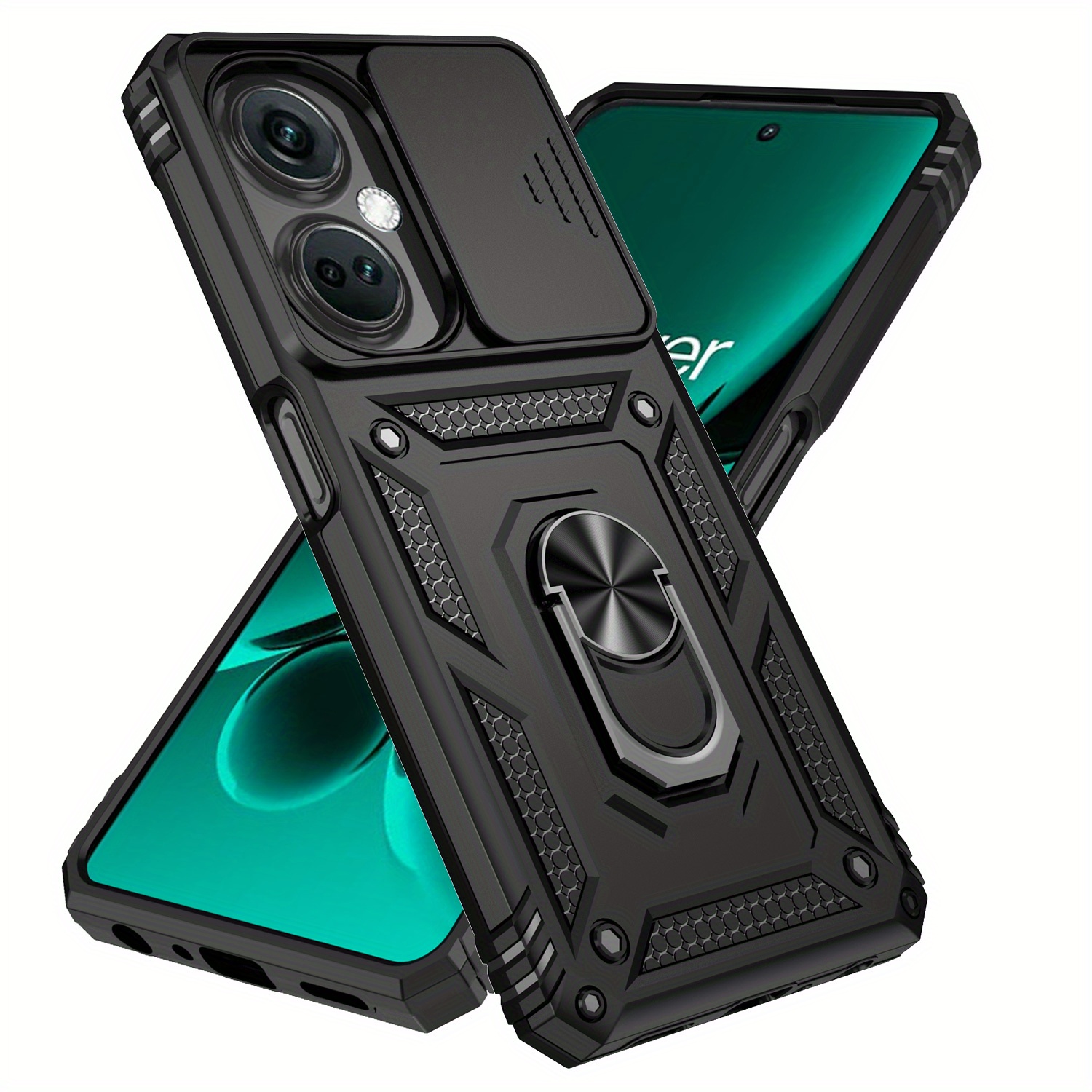 TEMU Shockproof Double Layer Metal Bracket Phone Case With Sliding Camera Cover For Nord Ce3 Ce3 Lite F23 A98 Design