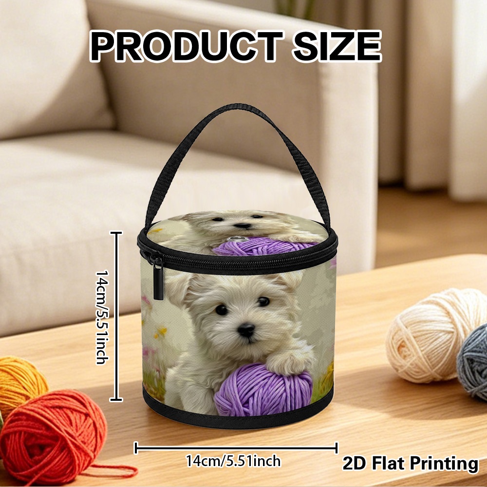 TEMU 1pc Portable Yarn Storage Bag, Spring Puppy With Flowers Pattern Yarn Organizer, Gift For Crochet Lovers. Foldable Pouch With Handle, Zipper &
