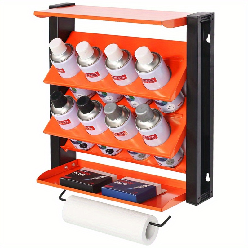 TEMU Wall Mount Spray Can Holder, Metal Paint Can Storage Rack With Paper Towel Holder, Can Wall Mount Storage Rack Heavy Duty Paint Bottle Organizer