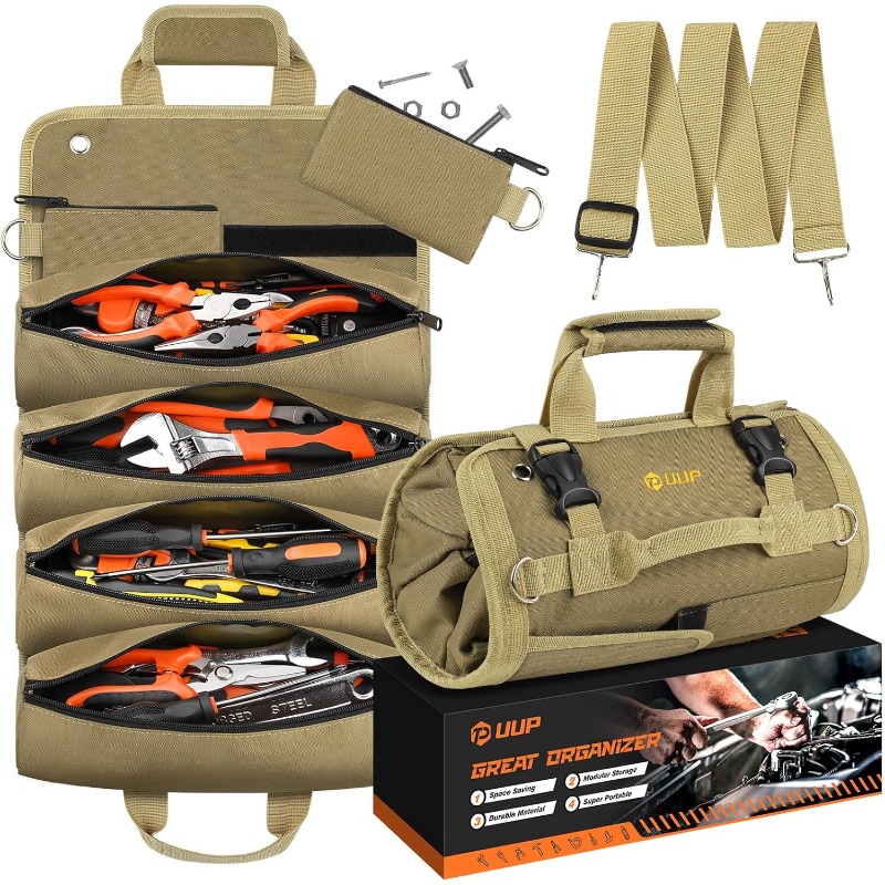 TEMU Tool Bag Roll Up, Uup Heavy Duty Portable Soft Tool Storage Organization, Foldable Empty Organizer With 2 Small Pouches, Rollable Carrying , Dad