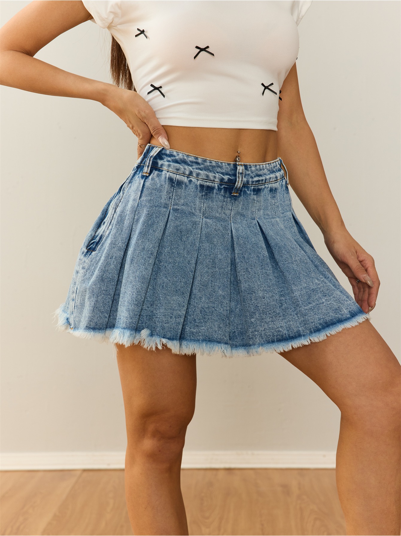 Fur pocket denim skirt 16-17Y ファッション andmary Fur pocket