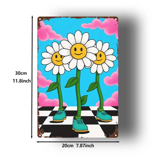 2d flat 1pc metal sign cartoon sunflower tin painting flat printed tin sign square iron hanging painting 8x12 inches 20x30 cm wall decoration suitable for home bar restaurant