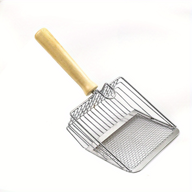 TEMU Thickened 304 Stainless Steel Cat Litter Shovel And Poop Scooper -one Fine Hole Stainless Steel Wooden Handle Cat Sand Shovel Artifact, Suitable