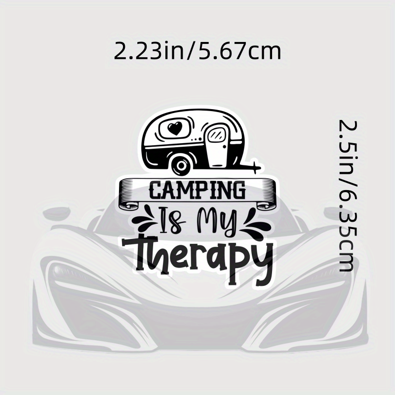Camping Is My Therapy" Waterproof Vinyl Sticker - Whimsical Design, Ideal For Laptops, Cars, Water Bottles - Camping & , Laptop Decal | Design | Waterproof Sticker