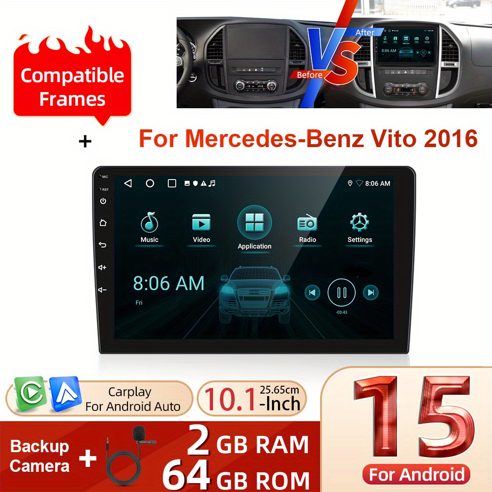 Image of Double Din 15 Car Stereo Radio Designed For The 2016 For Mercedes\-benz , Complete With A Frame. It Features And Auto, .1-inch In-dash Navigation Gps System, Dsp, Eq, , Wifi