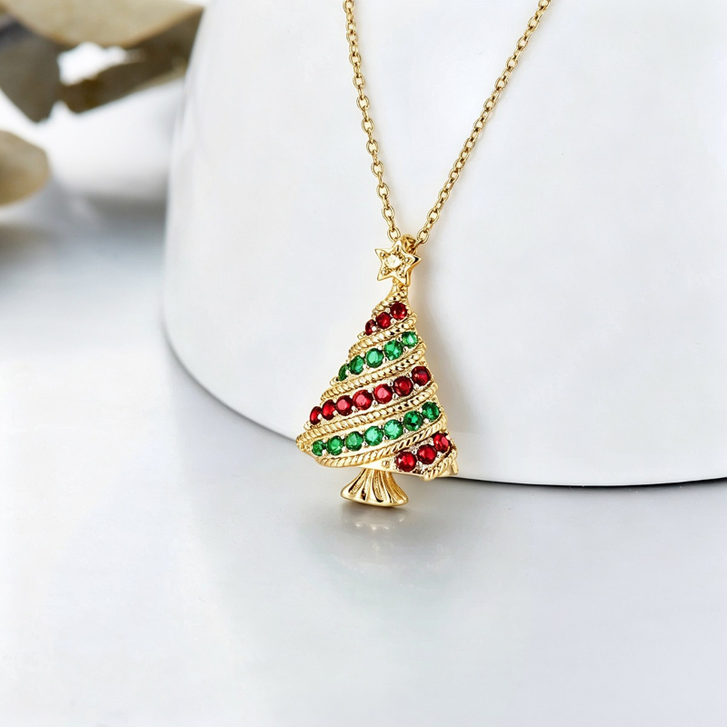Women's Christmas Style Silvery Tone Christmas Tree Necklace