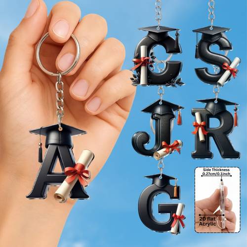 2D Flat - 1pc - 2D Plane Design, 2026 Graduation Cap Shaped Keychain, Made of Black Letter Pattern Acrylic Material, Single Piece Packaging. Suitable for 2026 Graduation Class Decoration, Backpack Pendant, Graduation Gift, Party Gift