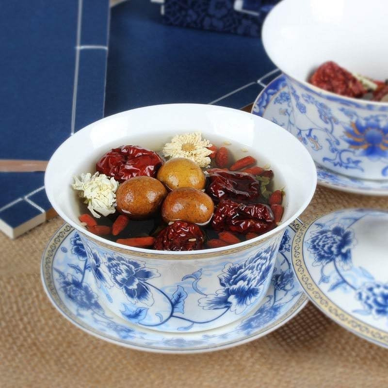 traditional gaiwan tea set with lid and saucer handmade ceramic tea cup flower porcelain teacups 10oz tea ceremony traditional brewing elegant teacup classic ceramics handcrafted pottery   gift for   home   Product details 1