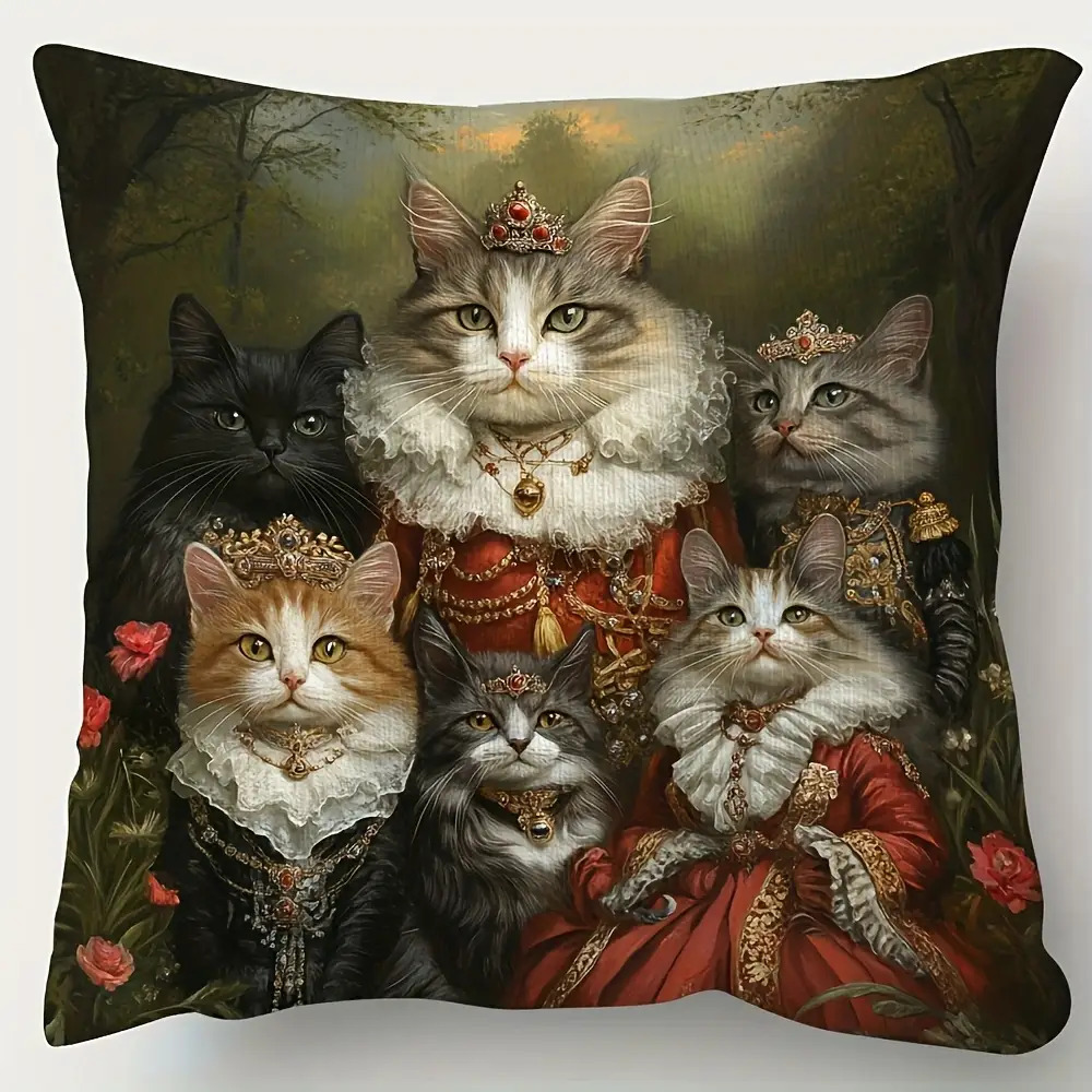 TEMU A Short Plush Decorative Pillow Cover Featuring A Double-sided Print Of Cat Family, Measuring 45.72 Cm By 45.72 Cm, Suitable For Sofa, Living